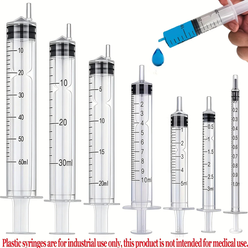 7Pcs 1ML/3ML/10ML/20ML/30ML/60ML Syringes with Clear Scale for Glue Dispensing Liquid Measuring Pet Feeding Ink Refilling
