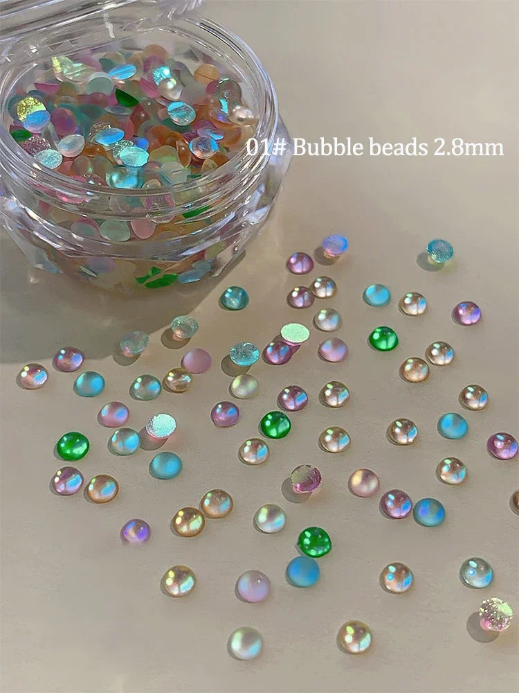 Candy Colors Mixed Size Nail Rhinestones Round Clear Glass Crystal Bead Hemispherical 3D Nail Art Decorations DIY Accessories