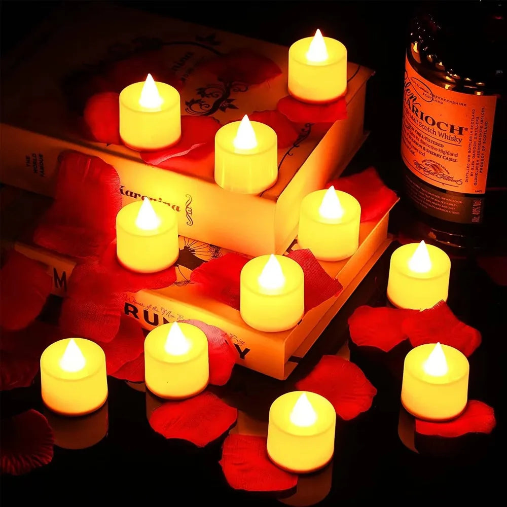 Fake LED Tea Light Flameless Candle, Battery Operated Lamp for Wedding Birthday Home Candlestick Ornament