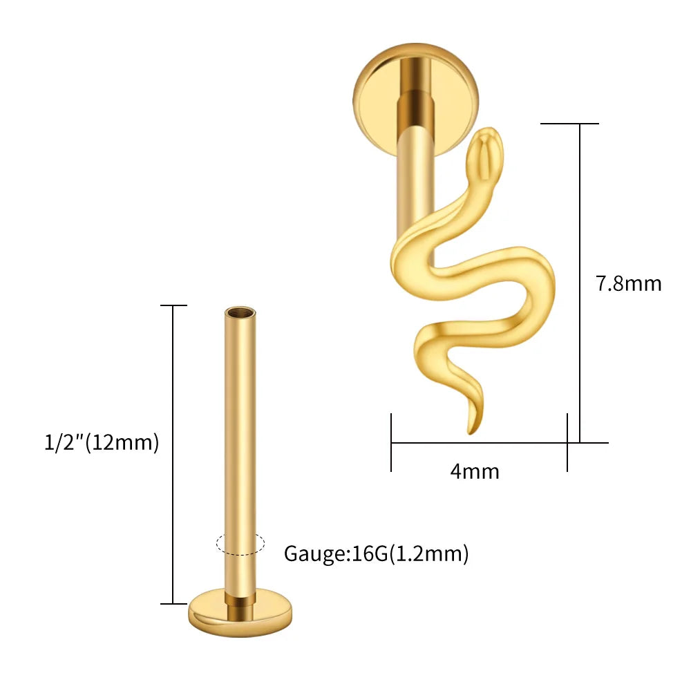 Right Grand ASTM F136 Titanium Mini Snake Cartilage Earring 16G Tiny Serpent Flat Back Labret Helix Tragus Stud Piercing Jewelry