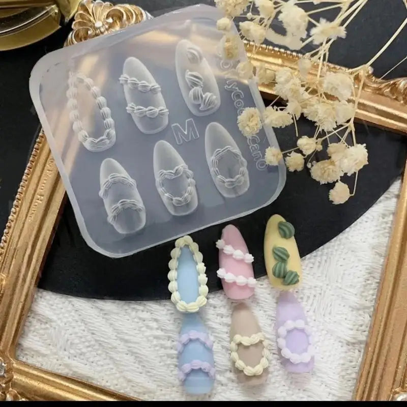 【Peace】1Pc Cream Bow Bear 3D Silicone Nail Mold DIY Nail Art Decoration Flower Transparent Nail Template Manicure Design Tool