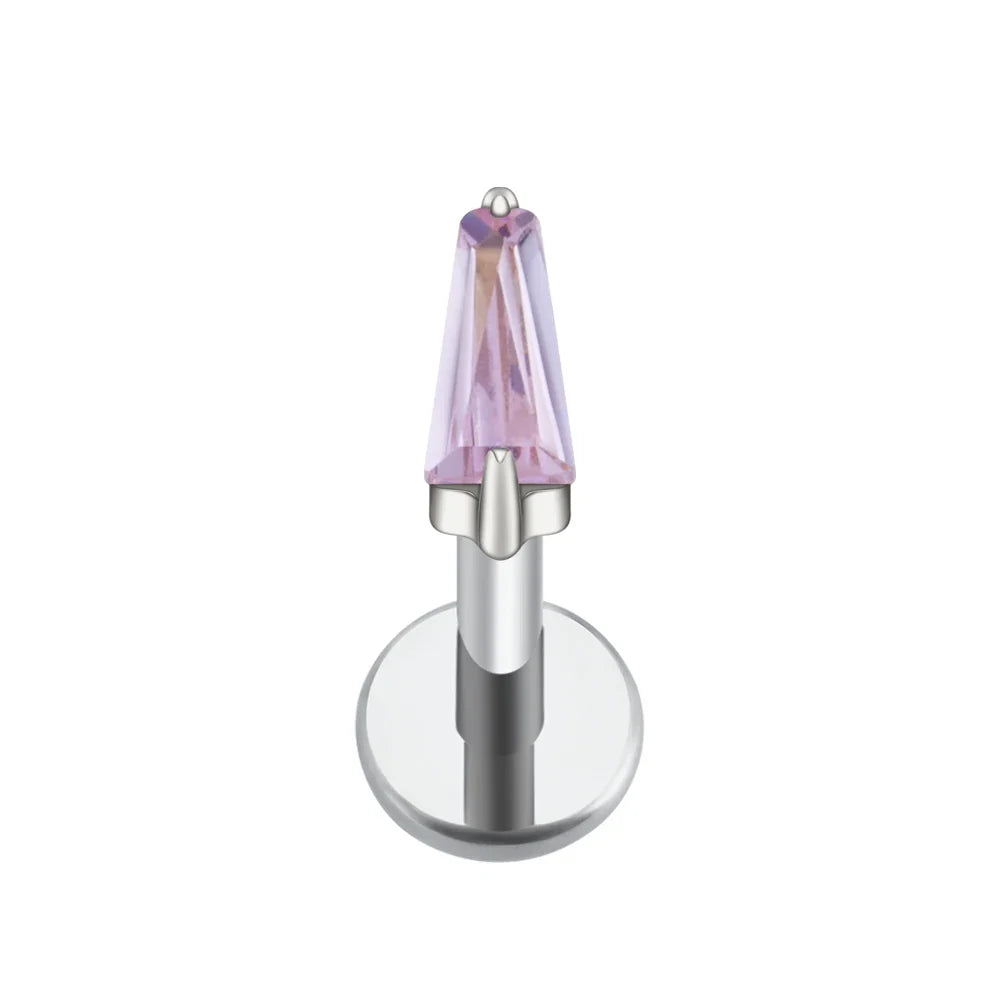 Right Grand ASTM F136 Titanium 16G Trapezoid CZ Labret Stud Earring Geometric Tragus Helix Cartilage Ear Lobe Piercing