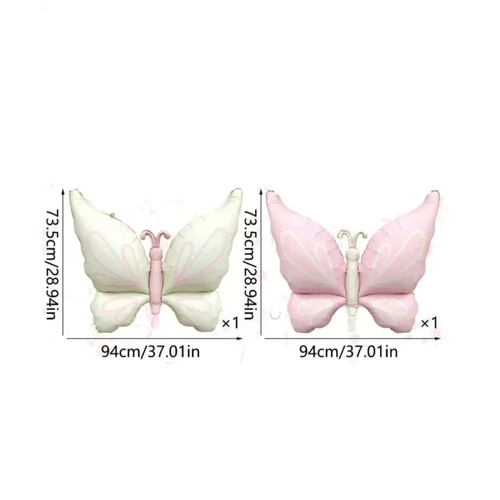 2Pcs Pastel Butterfly Foil Balloons, Large Pink White Butterfly Aluminum Balloon for Birthday Baby Shower Party Decorations