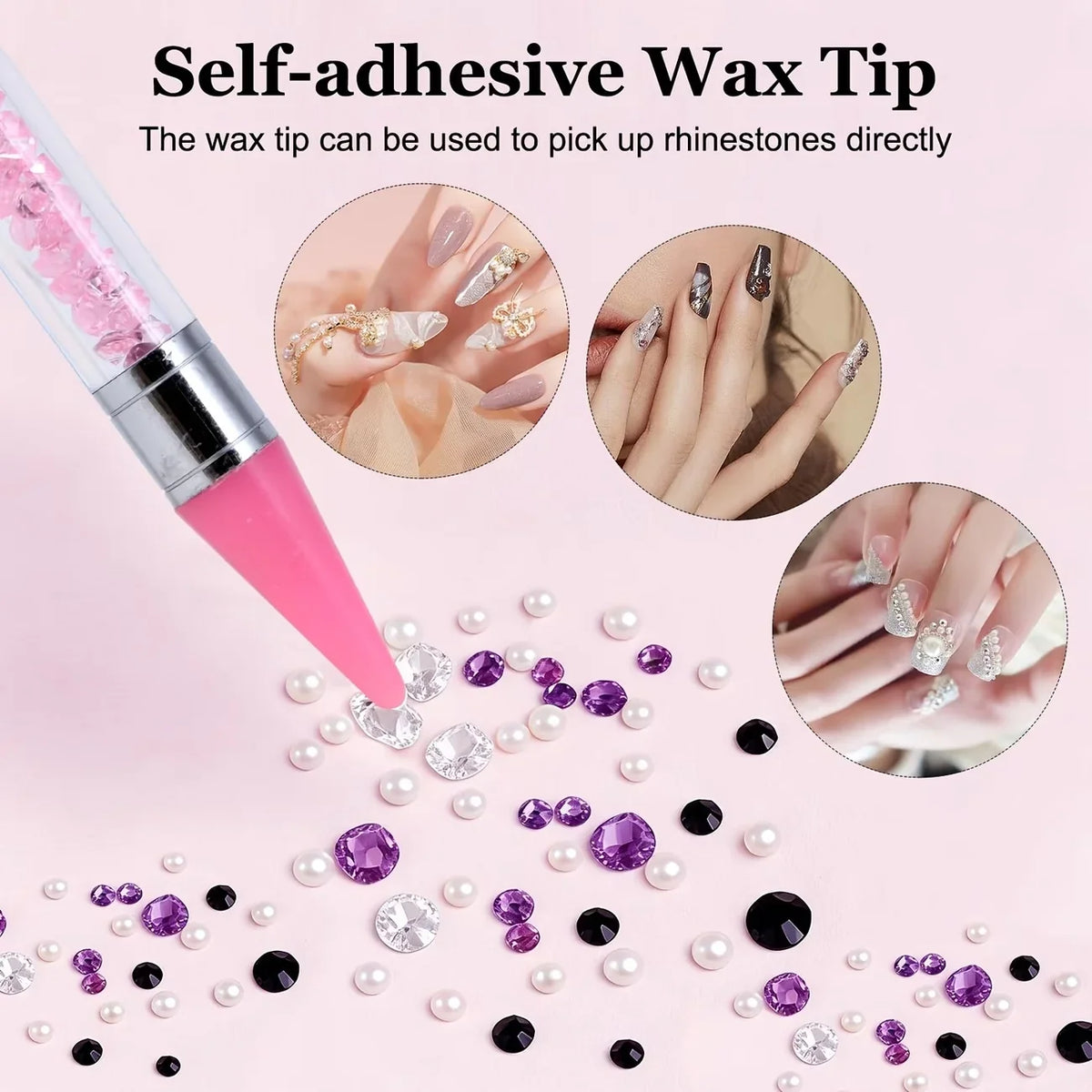 Dual-End Nail Rhinestone Picker Tool Set, Wax Dotting Pens Curved Tweezer Rhinestone Storage Tray, DIY Nail Art Gem Pick Up Tool