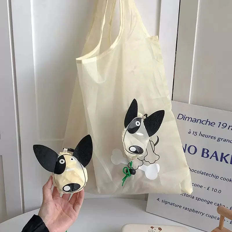 Cartoon Dog Shopping Bag Foldable Portable Large Capacity Eco-friendly Bag Durable for Grocery Shopping Handheld