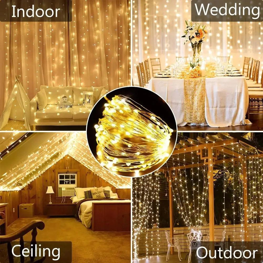 Solar Curtain Lights LED Outdoor Waterproof String Lights for Garden Yard Fence Patio Garland Decoration