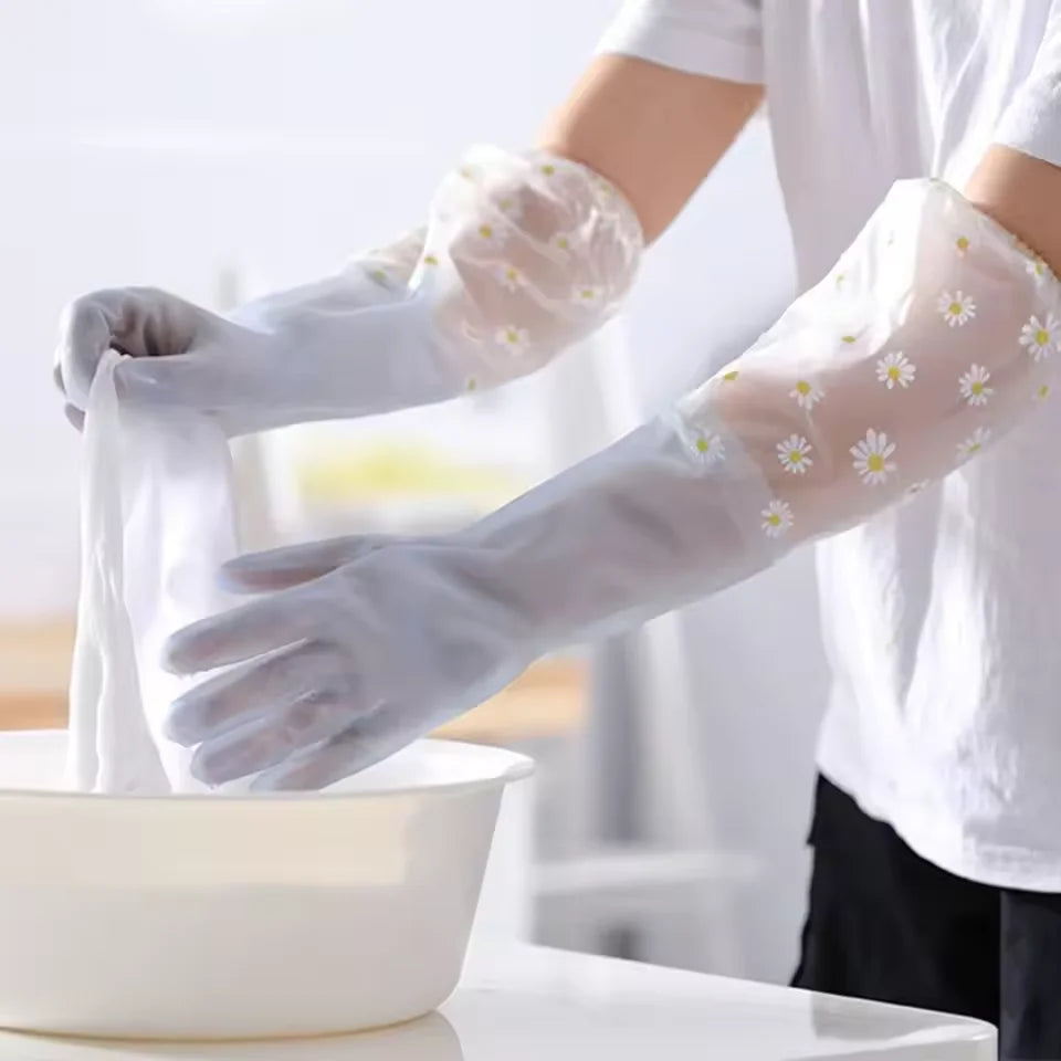 1 Pair Rubber Gloves Long Sleeve Reusable Dishwashing Gloves Kitchen Oven Pet Cleaning Gloves Kitchen Accessories