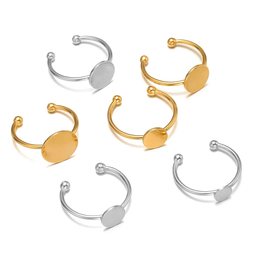 10Pcs Gold Plated Stainless Steel Blank Bases Rings Settings Cabochon Cameo Tray Bezel DIY Jewelry Making Supplies Findings Bulk