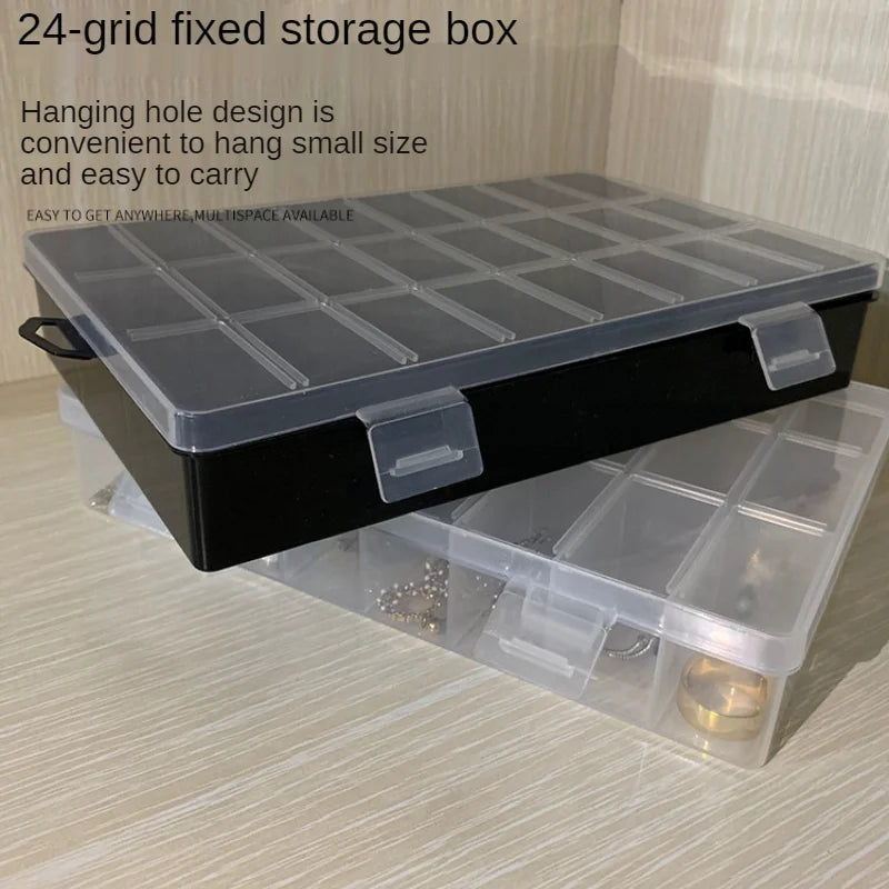 24 Compartments Plastic Storage Box Jewelry Earring Beads Screw Accessories Classification Fixed Display Storage Box Organizer