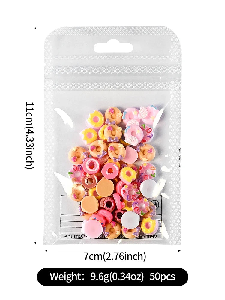50Pcs 3D Mixed Cartoon Donuts Nail Art Charms Kawaii Dessert/Doughnut Nails Decorations for DIY Crafts Hair Manicure Accessories