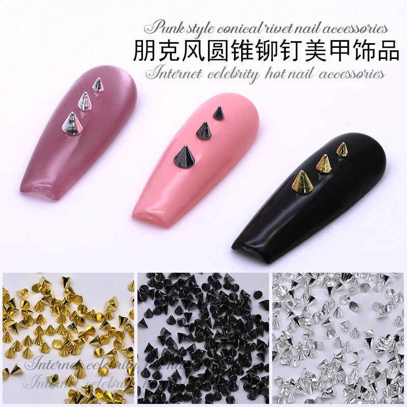 100PCS Metal 3D Punk Cone Nail Art Stud Accessories Rivet Parts For Manicure Decor Retro Nails Decoration Supplies Material Tool
