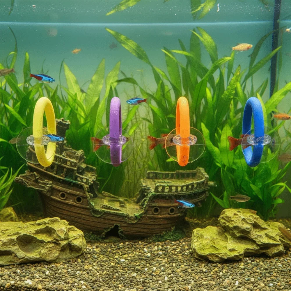 4PCS/SET Suction Cup Fish Training Ring Colorful Fish Tail Toy Betta Training Circle Waterproof Fish Tank Decorative Ring