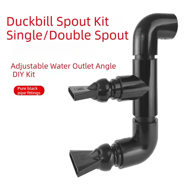 Black Aquarium Duckbill Outlet Dual Water Outlet Kit for Side/Back/Sump Filter & Stream Tank  Adjustable Direction Wave Nozzle