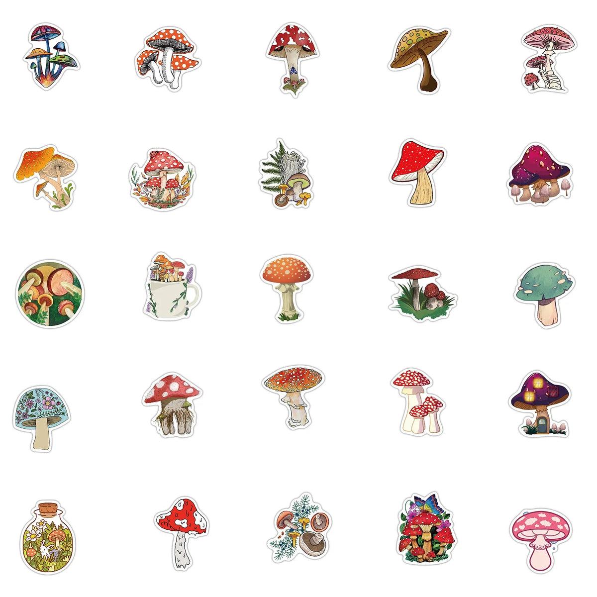 50pcs Aesthetic Mushroom Stickers Pack for Water Bottle, Mushroom Decor Gifts for Women Girl, Cute Vinyl Waterproof Decals