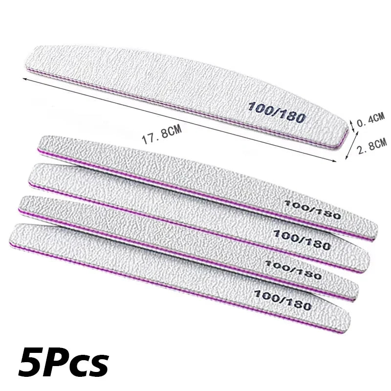 1-10Pcs Nail File Buffer 100/180 Grit Half Moon Nail Files Double Side Sandpaper Sanding Grinding Gel Nail Polish Manicure Tool