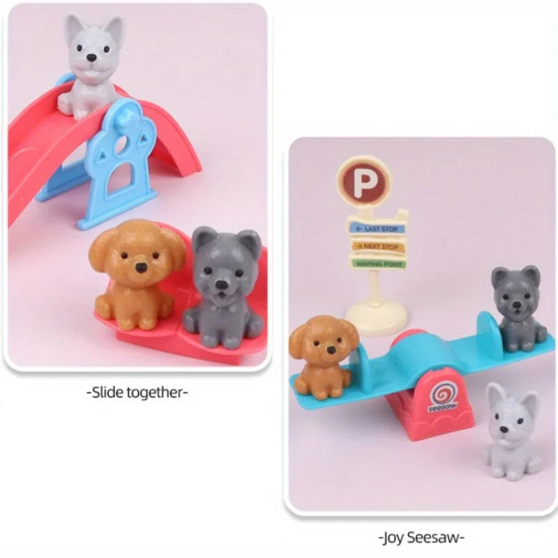 Cute Dog Pet Basket Family Toys Dog Doll Set Cage Toys Scene Playing Toys Christmas Decoration Thanksgiving Gifts Color Randomly