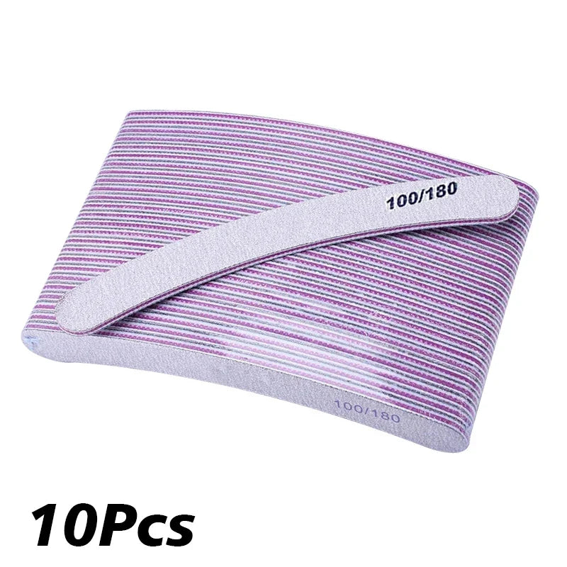 1-10Pcs Nail File Buffer 100/180 Grit Half Moon Nail Files Double Side Sandpaper Sanding Grinding Gel Nail Polish Manicure Tool