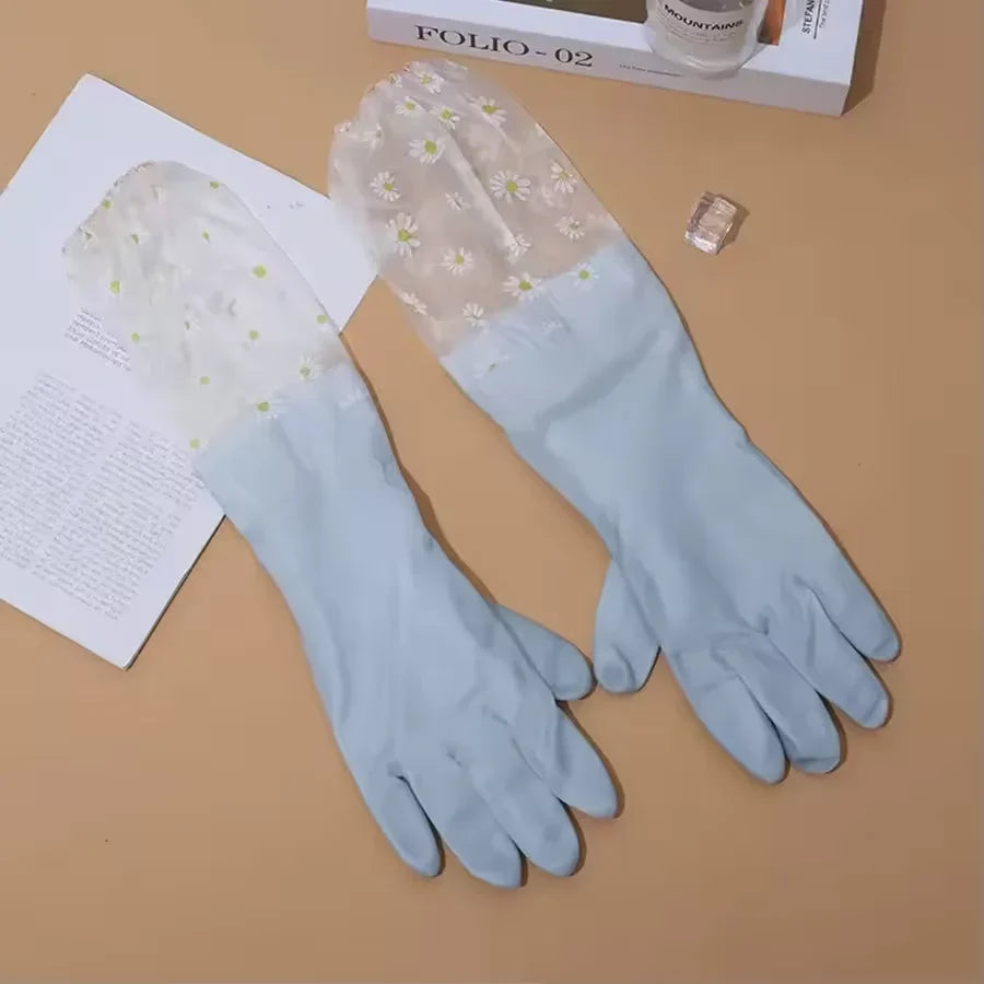 1 Pair Rubber Gloves Long Sleeve Reusable Dishwashing Gloves Kitchen Oven Pet Cleaning Gloves Kitchen Accessories