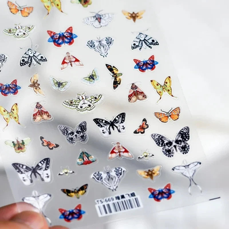 Dark Girl Butterfly Moth 3D Adhesive Nail Art Stickers 5D Soft Embossed Reliefs Nail Decals Decorations Wholesale Dropshipping