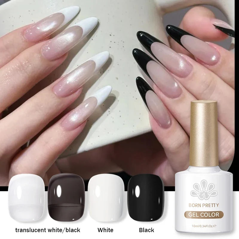BORN PRETTY 10ml Black And White Gel Nail Polish Translucent Black Milky White Jelly Nude Nail Gel Polish For All Seasons