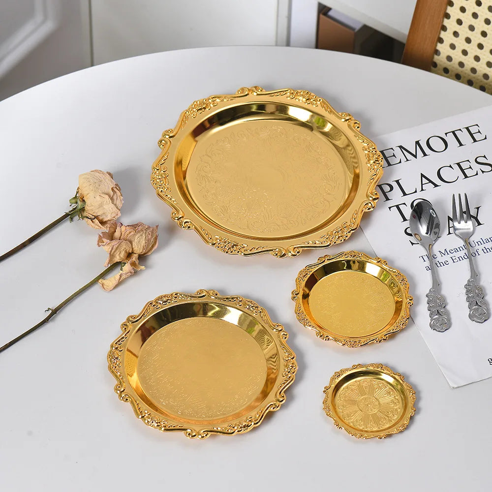 Retro Luxury Silver Trays Plates Cake Dessert Tray High Tea Snack Fruit Dish Jewelry Storage Tabletop Decor Home Hotel Supplies