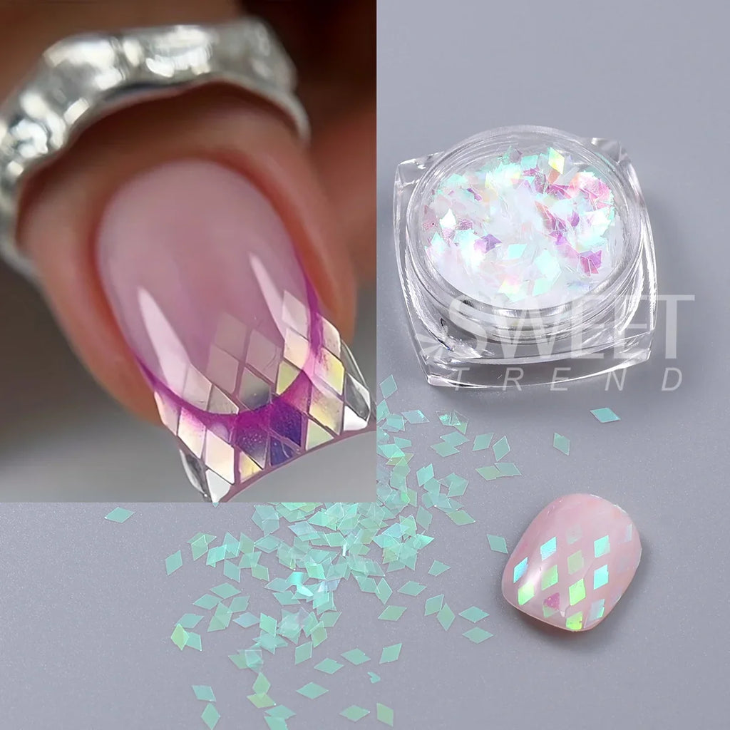 3pcs Rhombic Nail Glitter Flakes Laser Silvery Diamond Shape Sequins For Nails AB Colorful Chunky Sparkly DIY Manicure Accessory