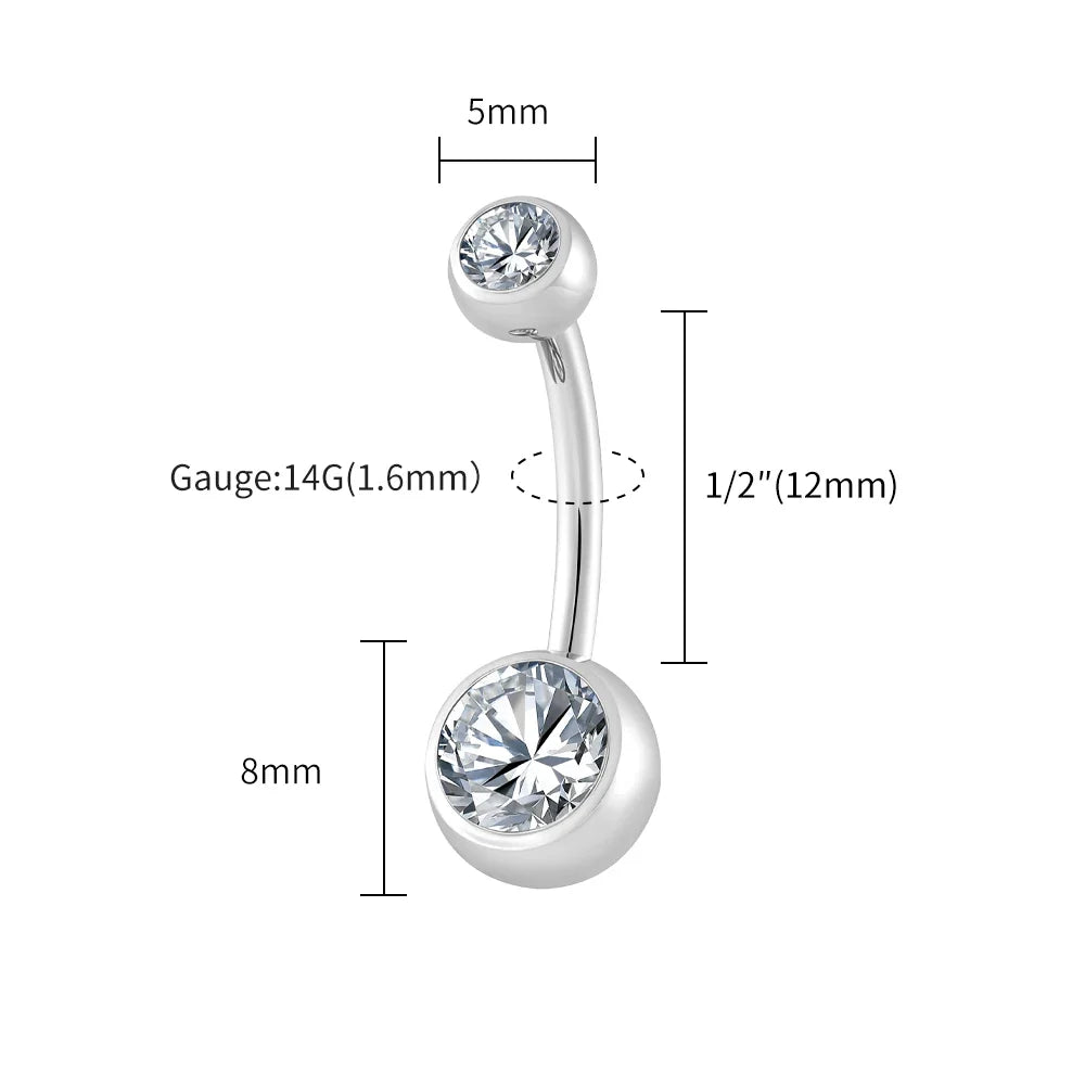 Right Grand ASTM F136 Titanium Bezel CZ Belly Button Ring Hypoallergenic 14G Curved Barbell Navel Piercing Body Jewelry