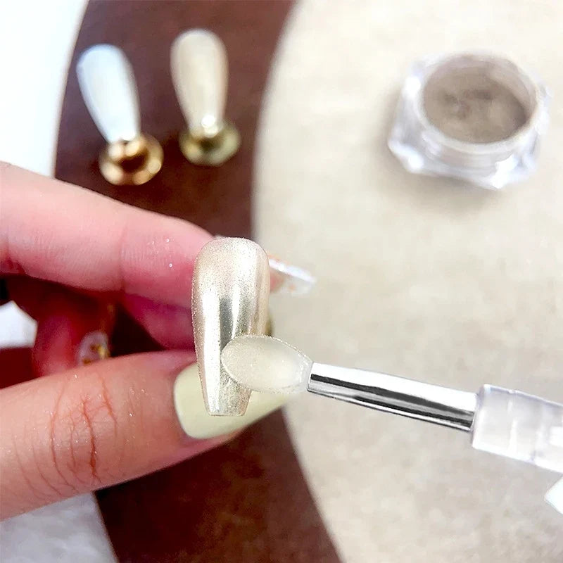 3Pcs Silicone Nail Brush Set with Cover, Manicure Silicone Applicator for Applying Nail Chrome Powder & Pigment