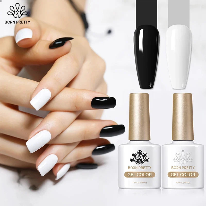 BORN PRETTY 10ml Black And White Gel Nail Polish Translucent Black Milky White Jelly Nude Nail Gel Polish For All Seasons