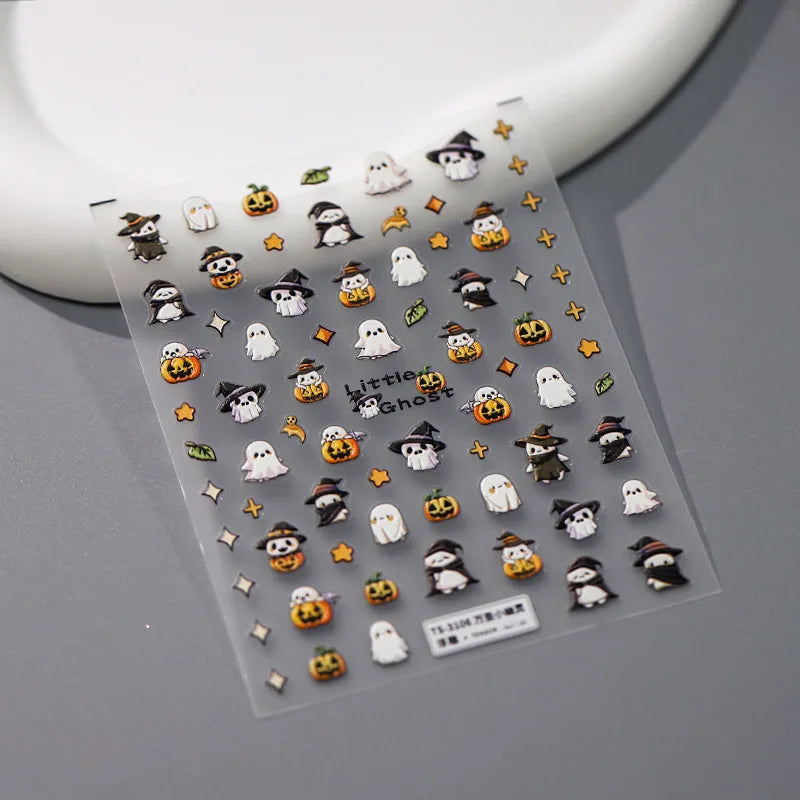 Halloween Nails Sticker Decoration 5D Retro Gilding Bat Cross Ghost Self Adhesive Nail Art Stickers DIY 3D Chic Manicure Decals