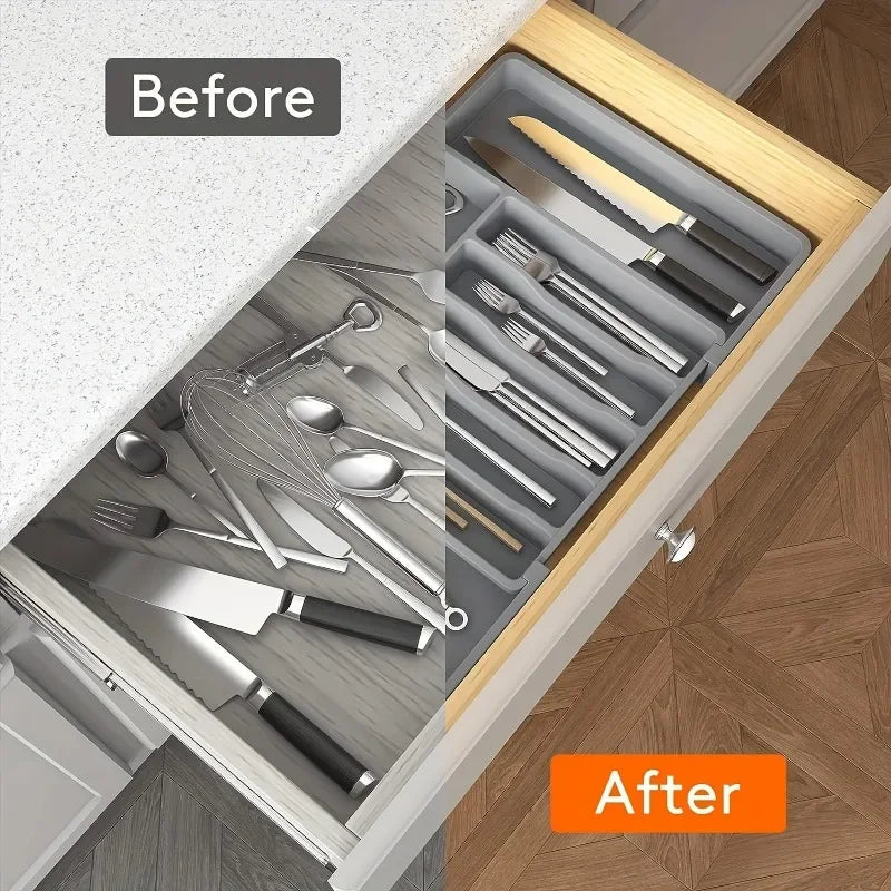 3 Color Upgradation Adjustable FlatwareTableware Organizer Plastic Multifunctional Drawer Organizer for Kitchen Counter Utensils