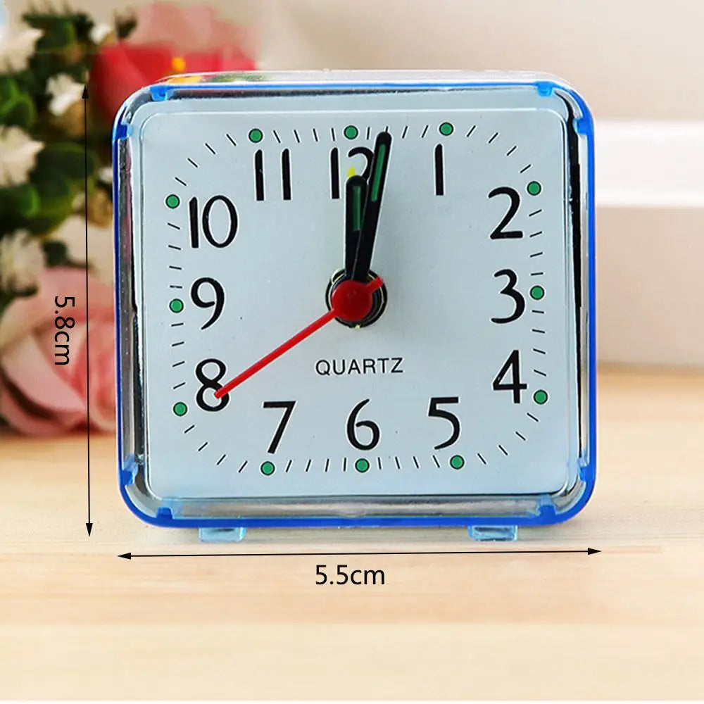 Small Silent Bedroom Bedside Office Alarm Clock Square Quartz Home Room Decoration