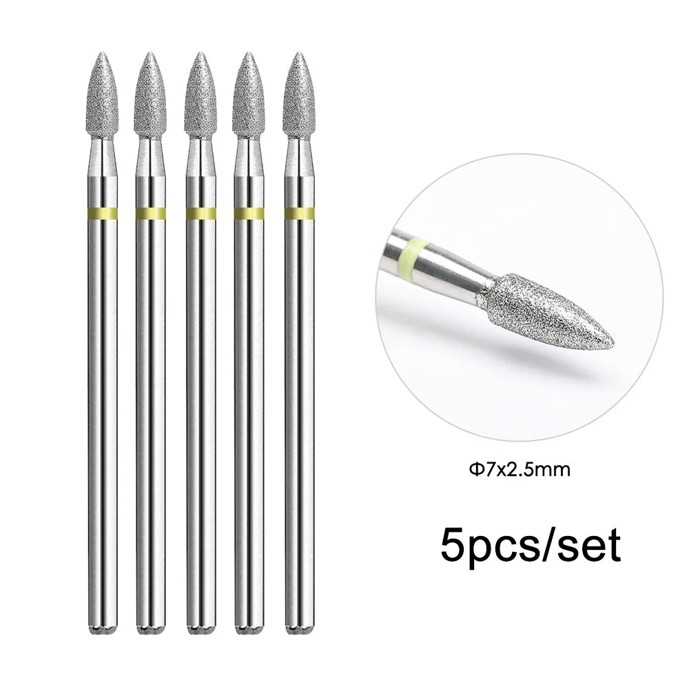 BNG 5Pcs/set Flame Nail Drill Bits Diamond Milling Cutters for Manicure 3/32'' Pro Drill Tips for Nails Cuticle Remove Tools