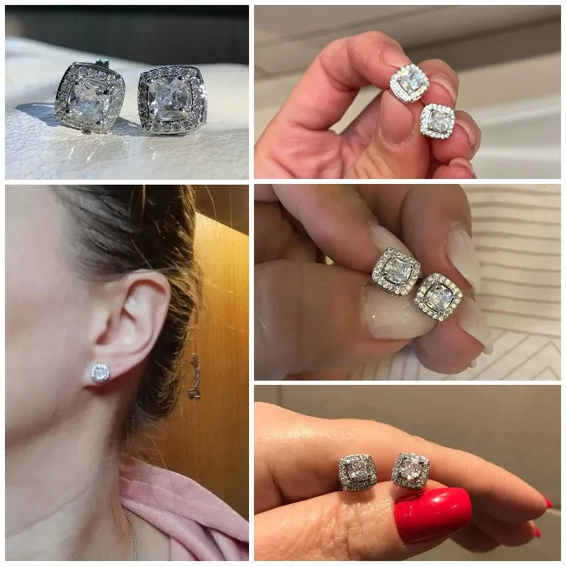 Huitan Fashion Geometric Women Stud Earrings Cubic Zirconia Wedding Party Daily Wearable Fashion Jewelry Hot Dropshipping