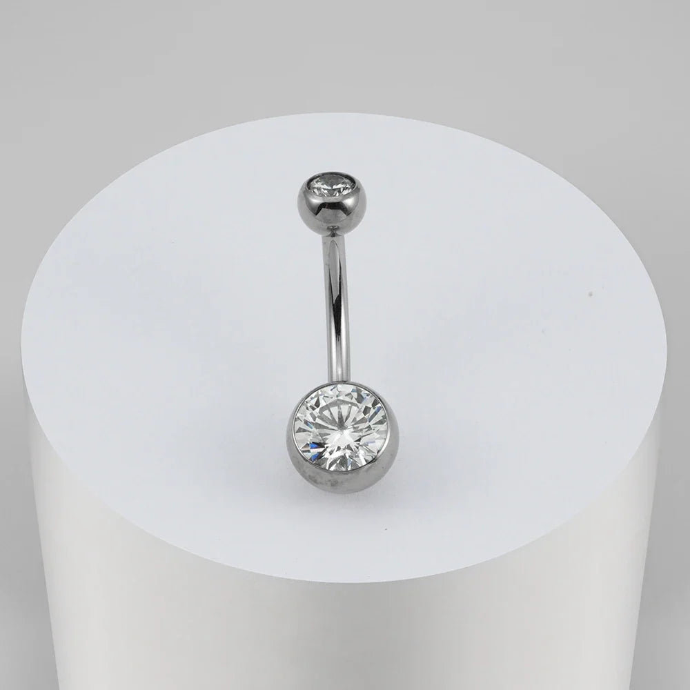 Right Grand Implant Grade Titanium 14G Internally Threaded Press Fit Clear Curved Belly Button Rings