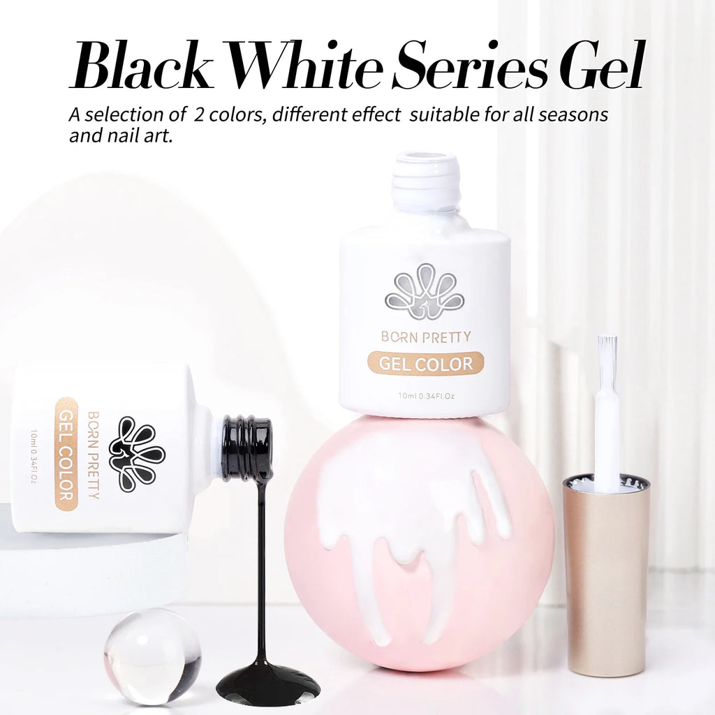 BORN PRETTY 10ml Black And White Gel Nail Polish Translucent Black Milky White Jelly Nude Nail Gel Polish For All Seasons