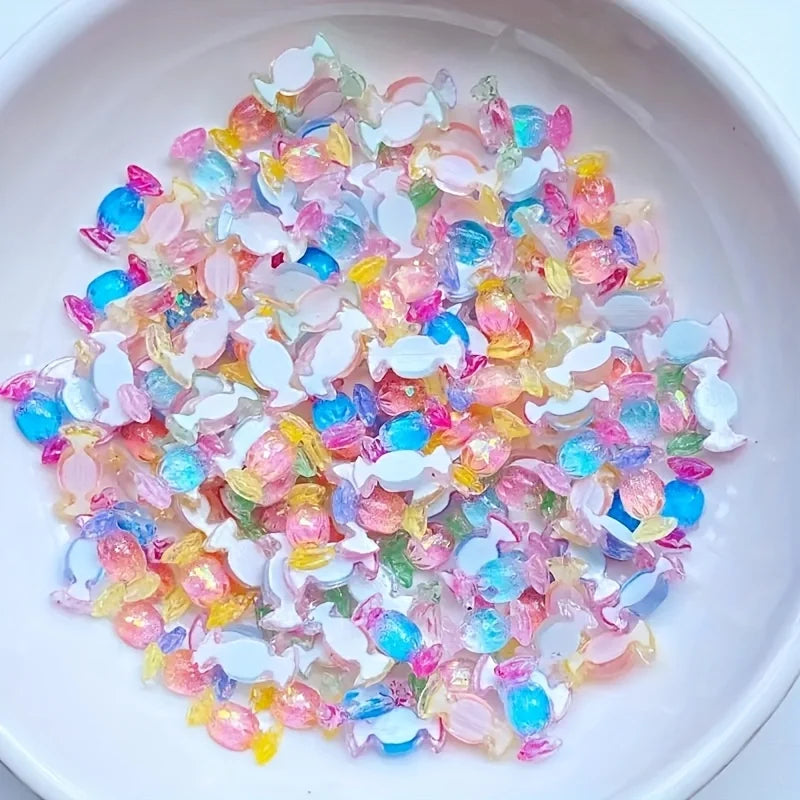 50 pcs Cute Mini 4x10mm Glossy Resin Candy Charms - Pastel Iridescent Flat-Back Nail Art Decorations for DIY Crafts, Jewelry Mak
